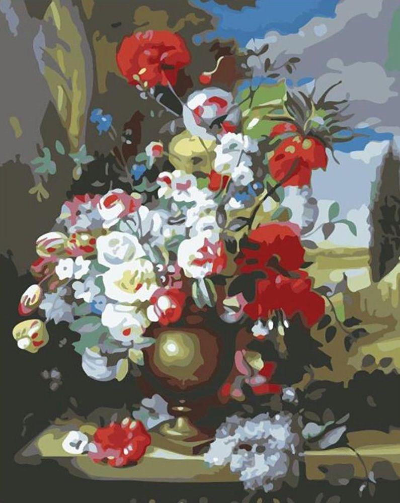 Plante Fleurs Blanches et Rouges Peinture par Numéros