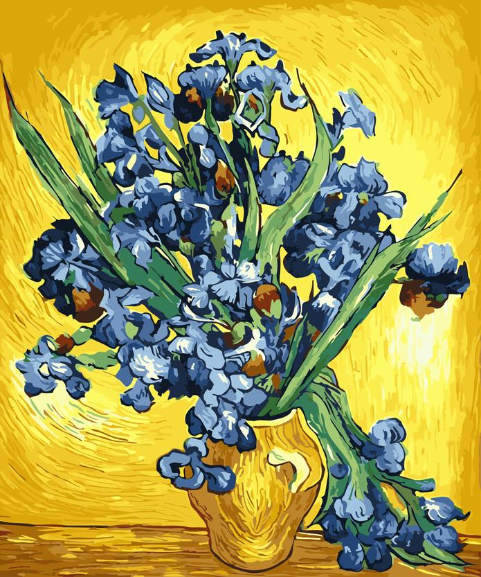 Plante Fleurs Bleues et Vase Jaune Peinture par Numéros