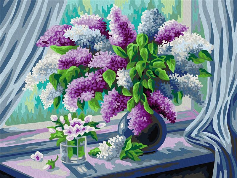 Plante Fleurs et Fenêtre Peinture par Numéros