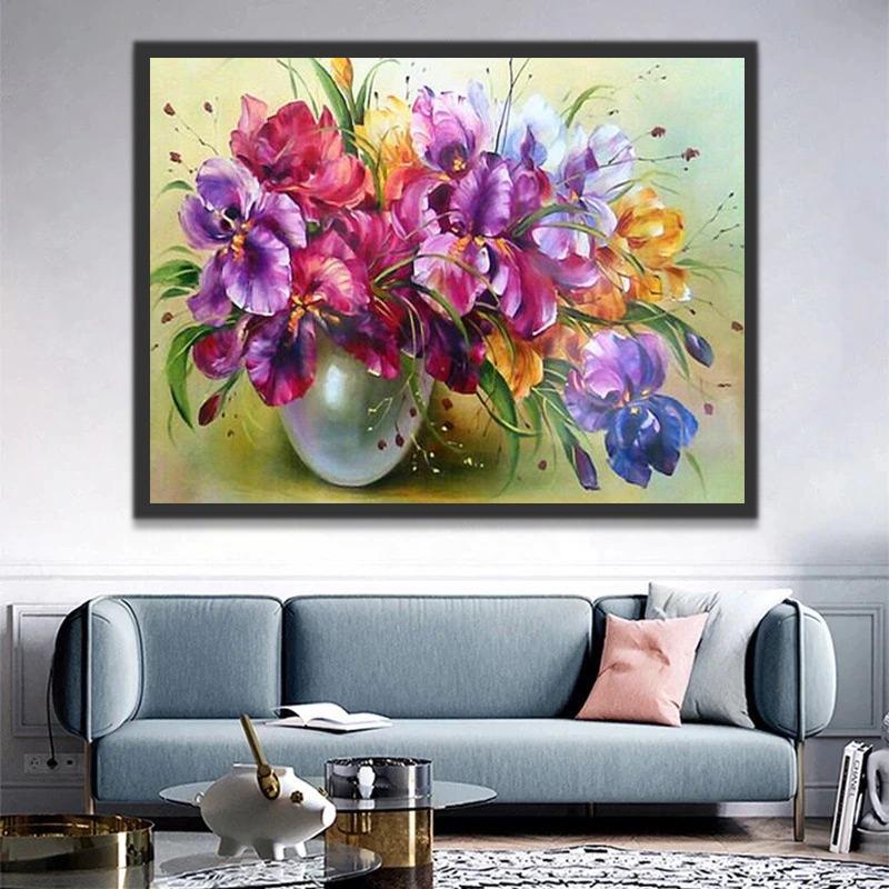 Plante Fleurs Roses et Violettes Peinture par Numéros
