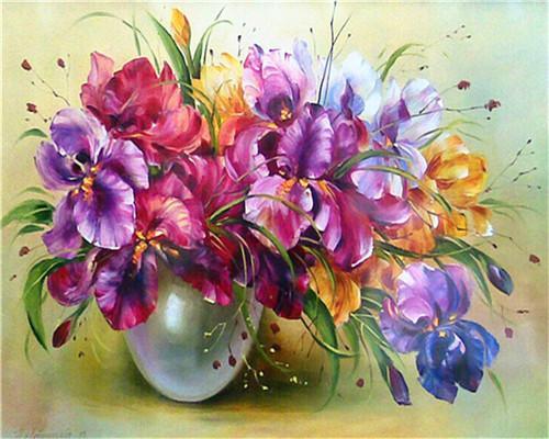 Plante Fleurs Roses et Violettes Peinture par Numéros