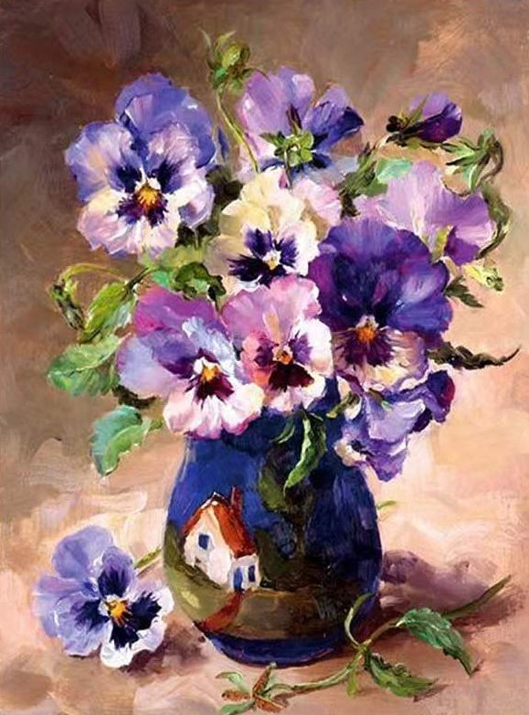 Plante Fleurs Violettes Peinture par Numéros