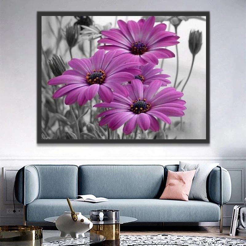 Plante Marguerites Violettes Peinture par Numéros