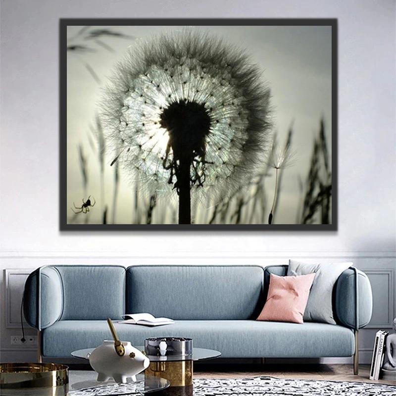 Plante Pissenlit Blanc et Noir Peinture par Numéros