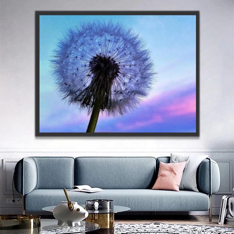 Plante Pissenlit Bleu et Violet Peinture par Numéros