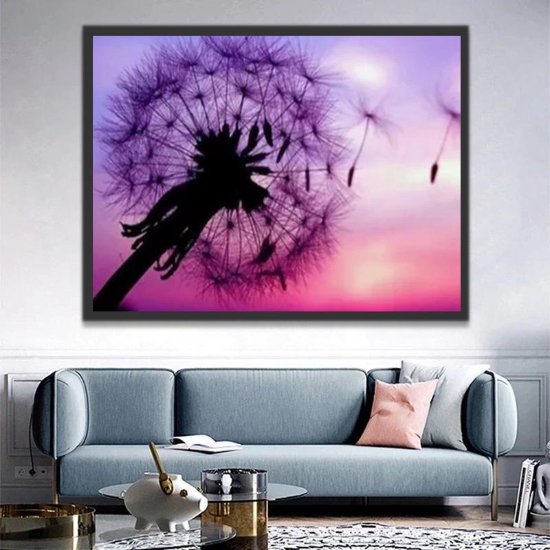 Plante Pissenlit et Ciel Violet Peinture par Numéros