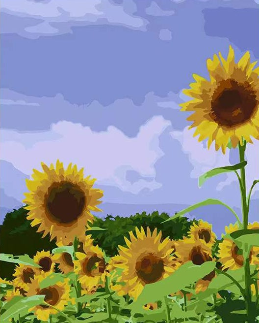 Plante Tournesol et Ciel Violet Peinture par Numéros
