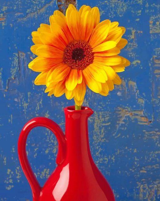 Plante Tournesol et Vase Rouge Peinture par Numéros