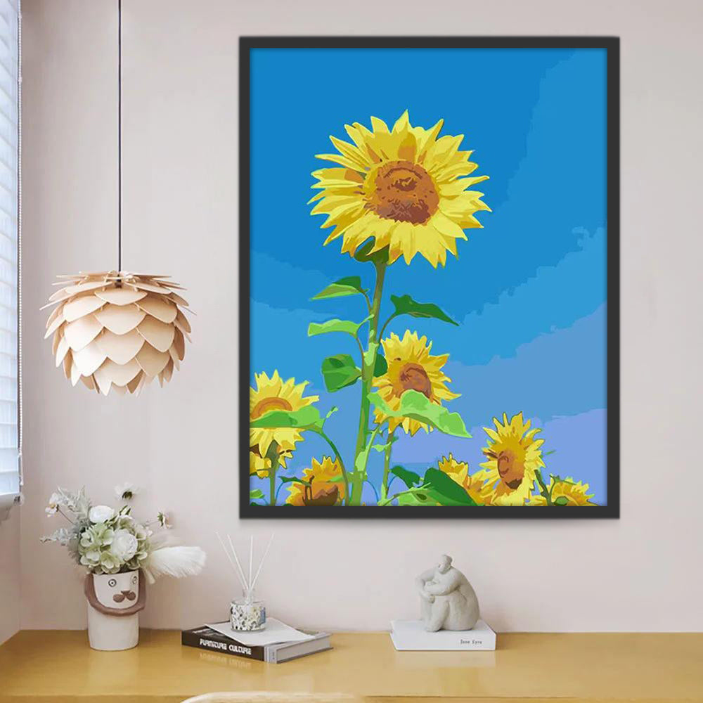 Plante Tournesol Sauvage et Ciel Bleu Peinture par Numéros