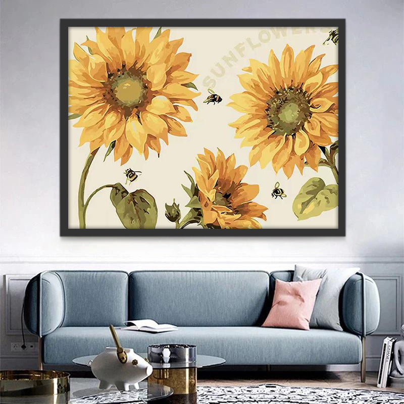 Plante Tournesols et Abeilles Peinture par Numéros