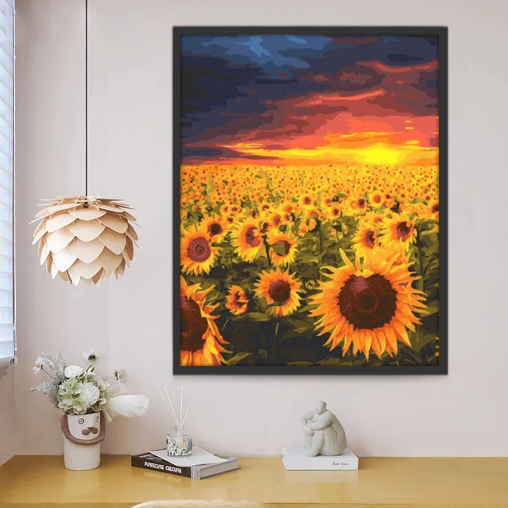 Plante Tournesols et Soleil Couchant Peinture par Numéros
