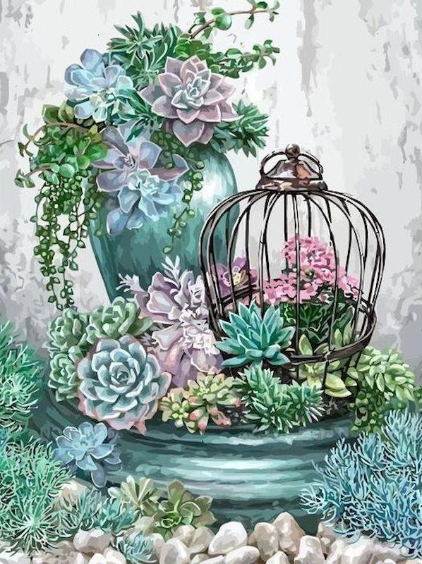 Plantes et Cage Peinture par Numéros