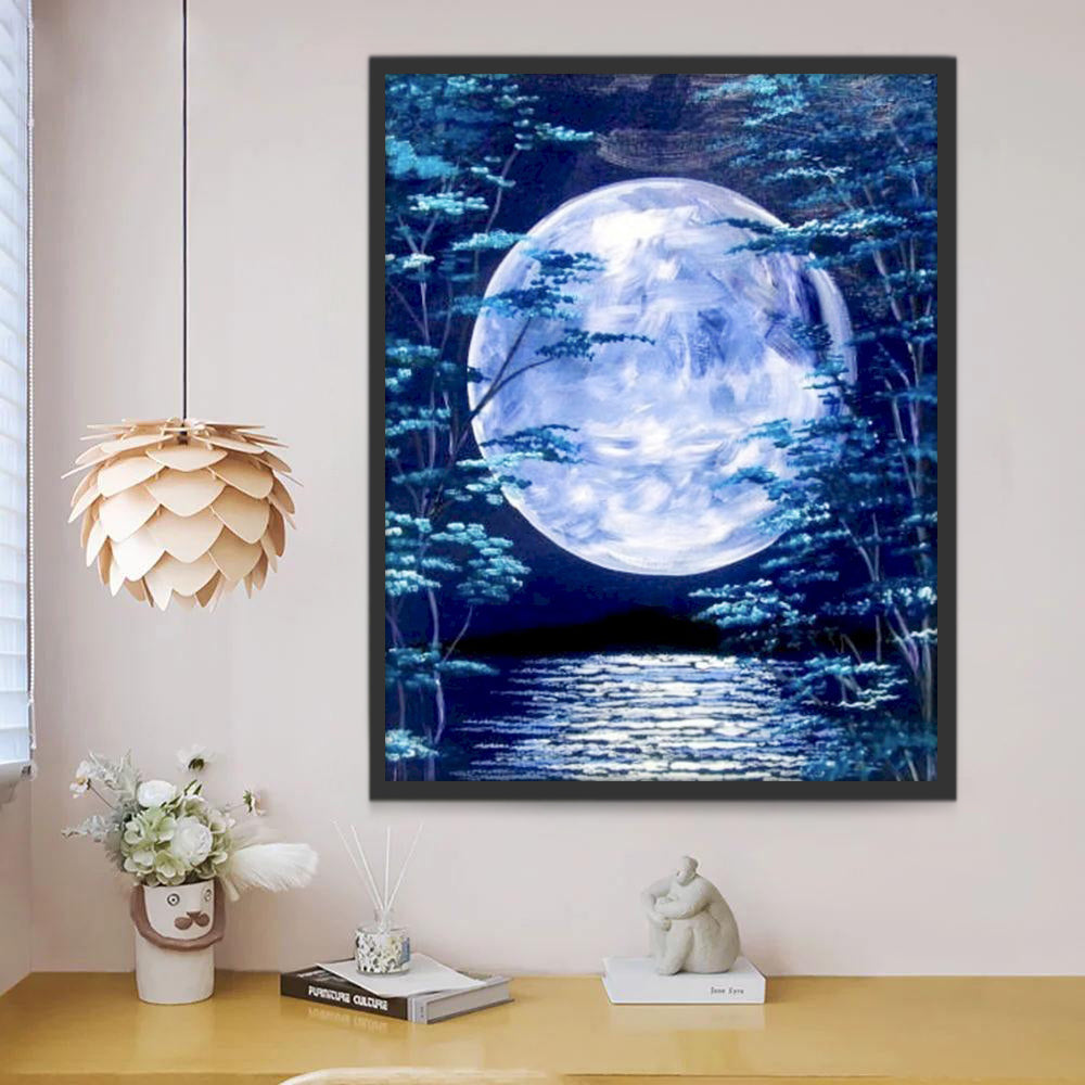 Pleine Lune et Arbres Peinture par Numéros