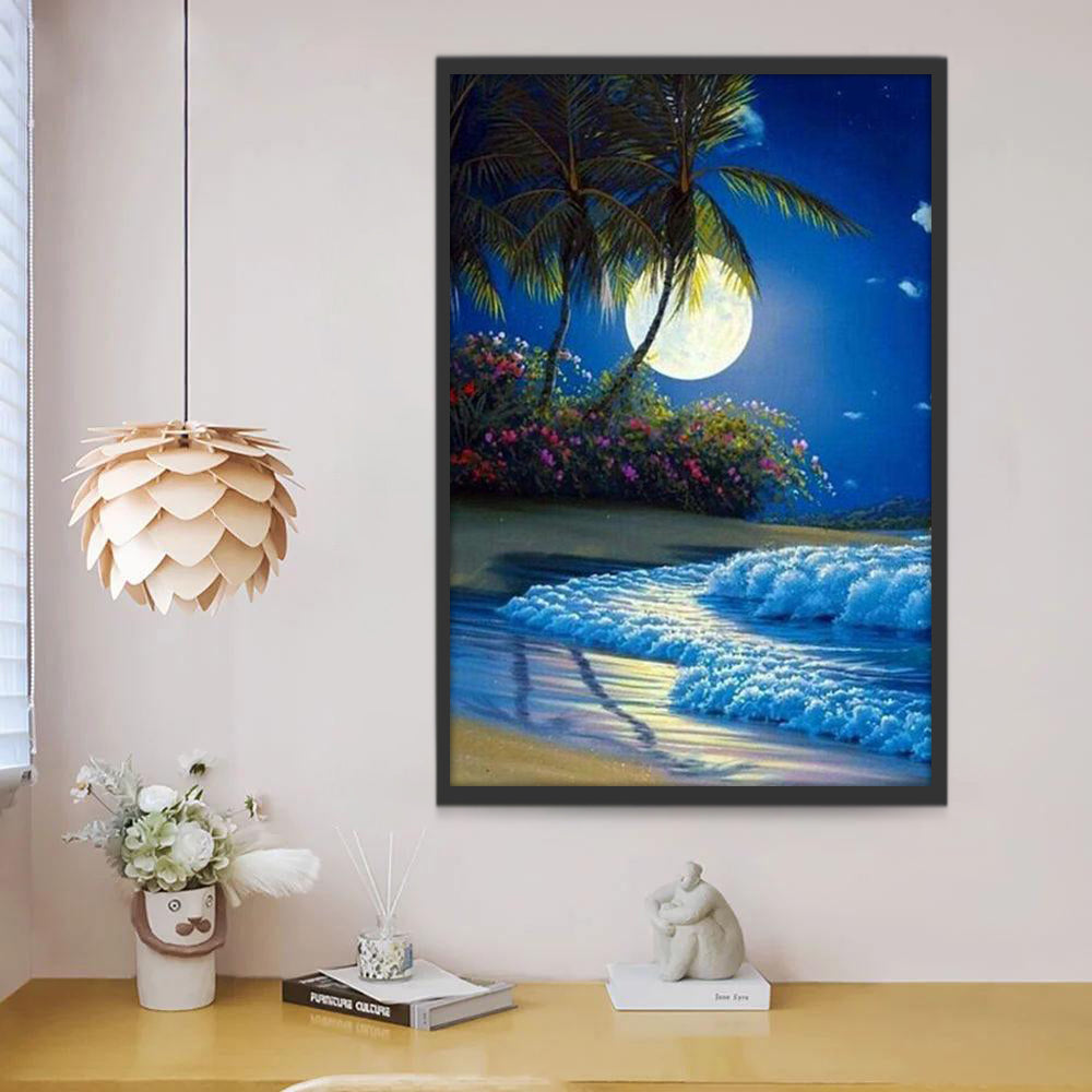 Pleine Lune et Plage Peinture par Numéros