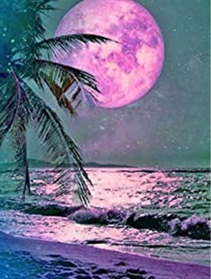 Pleine Lune Violette et Mer Peinture par Numéros