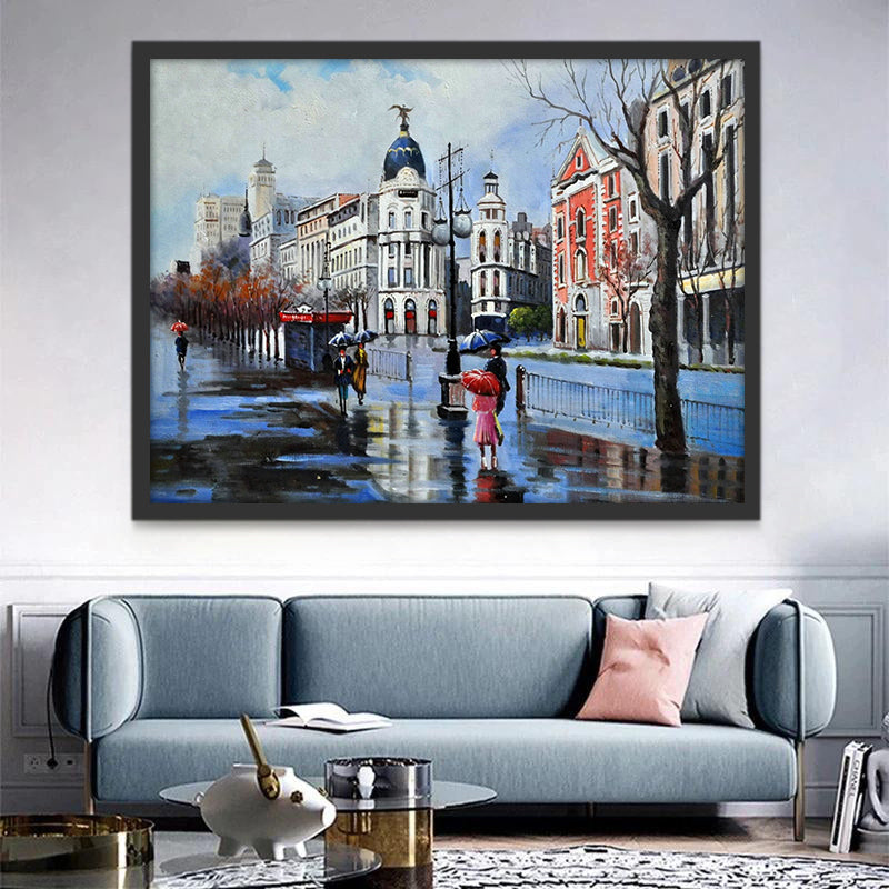 Pluie dans Une Ville Européenne Peinture par Numéros