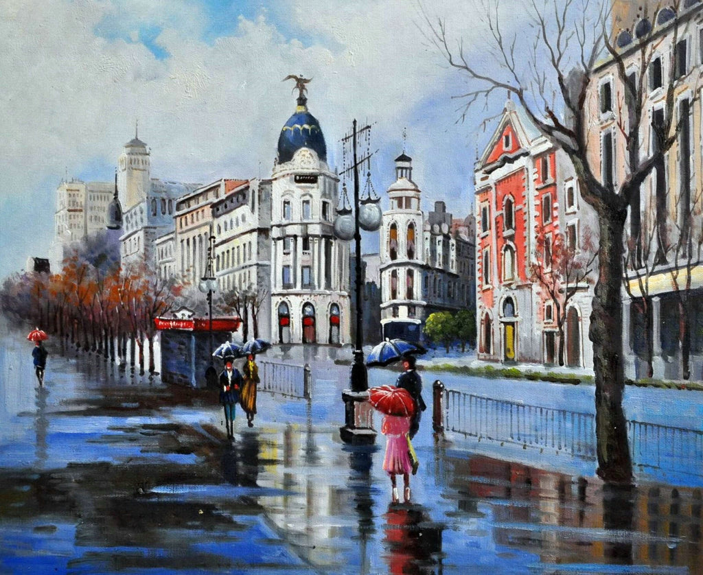 Pluie dans Une Ville Européenne Peinture par Numéros