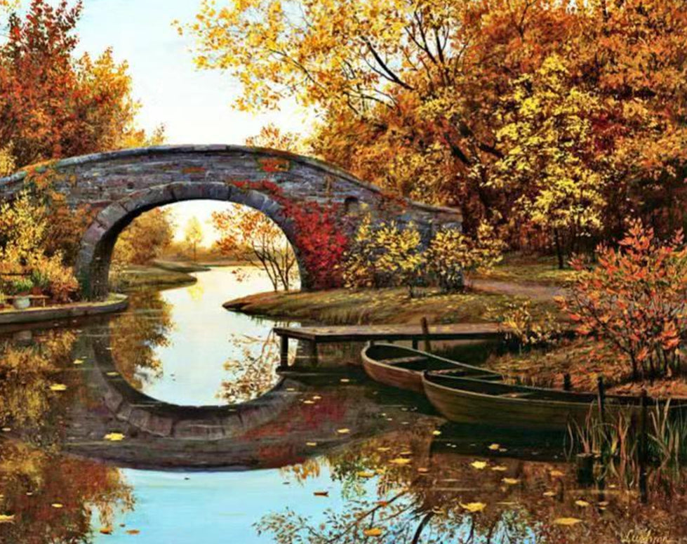 Pont et Bâteaux Peinture par Numéros