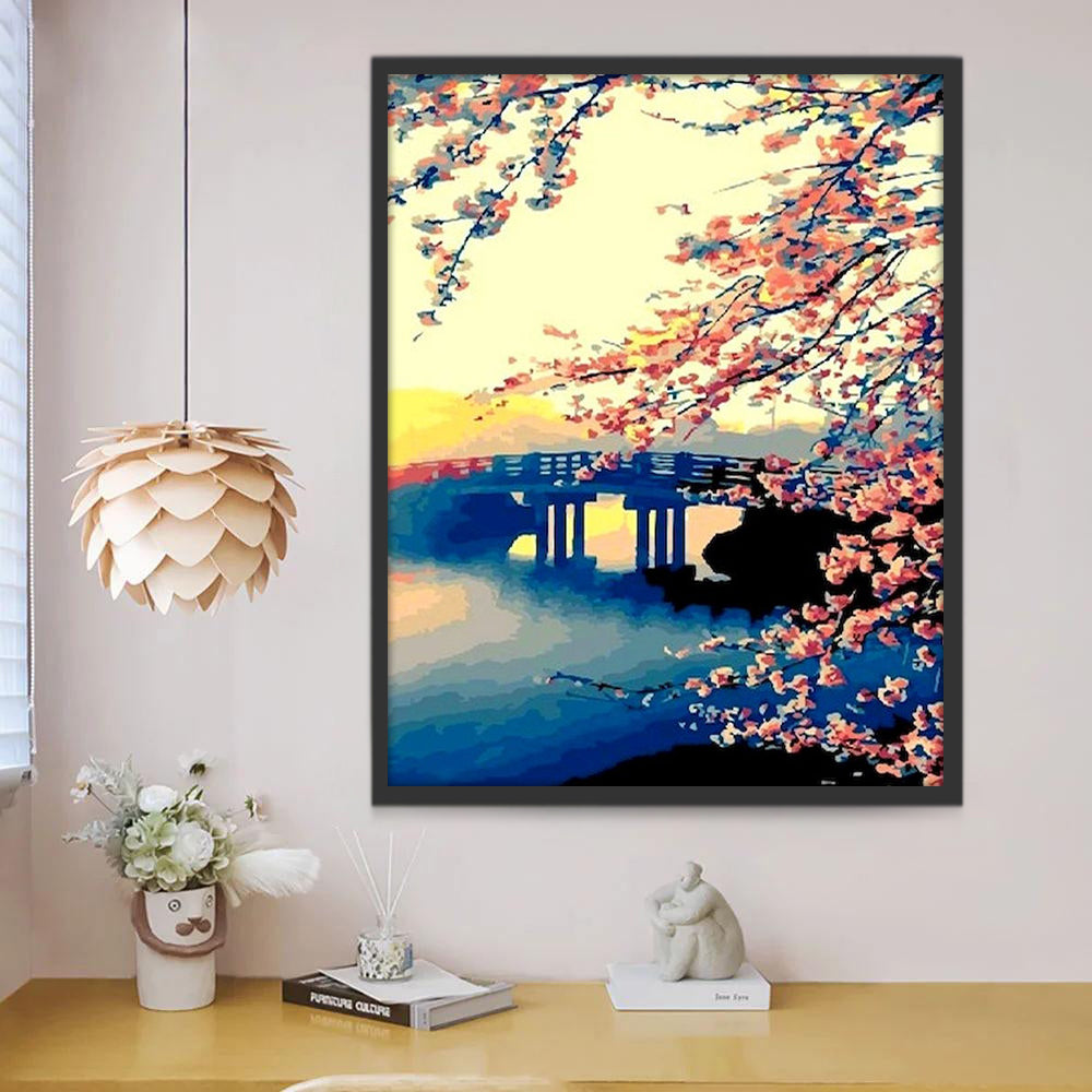 Pont et Fleurs Peinture par Numéros