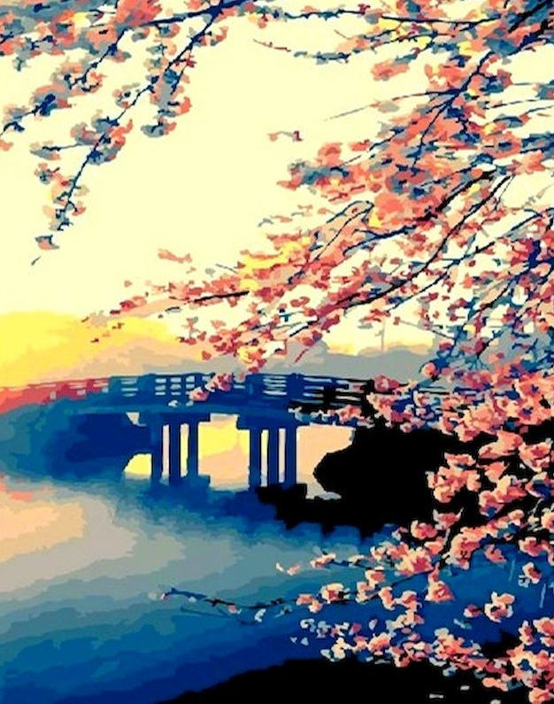 Pont et Fleurs Peinture par Numéros