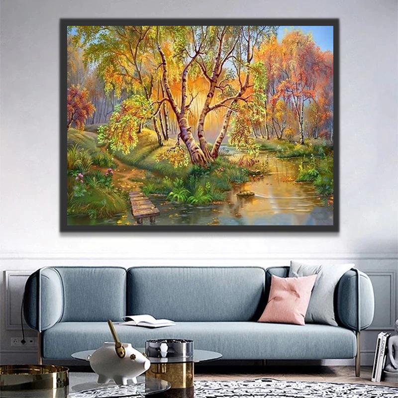 Ponton au bord de la Rivière Peinture par Numéros