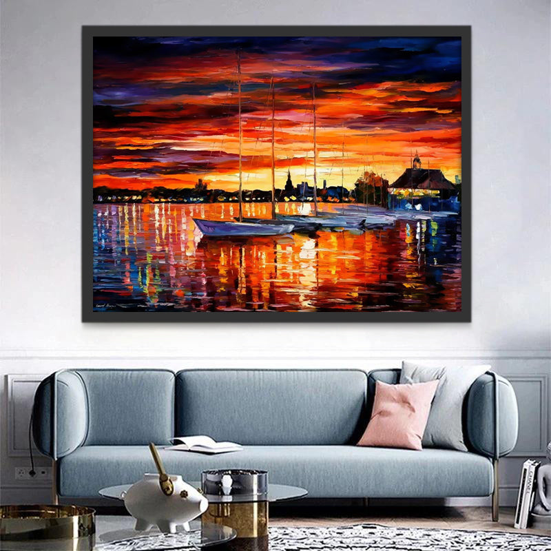 Port Bateaux et Soleil Peinture par Numéros