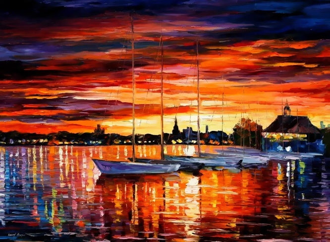 Port Bateaux et Soleil Peinture par Numéros