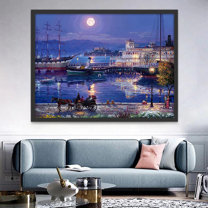 Port et Pleine Lune Peinture par Numéros