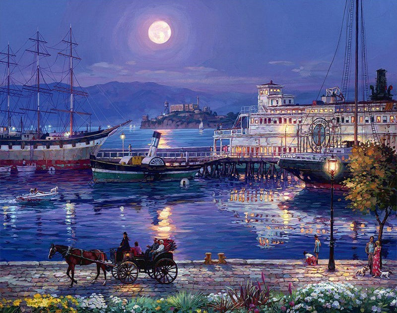 Port et Pleine Lune Peinture par Numéros