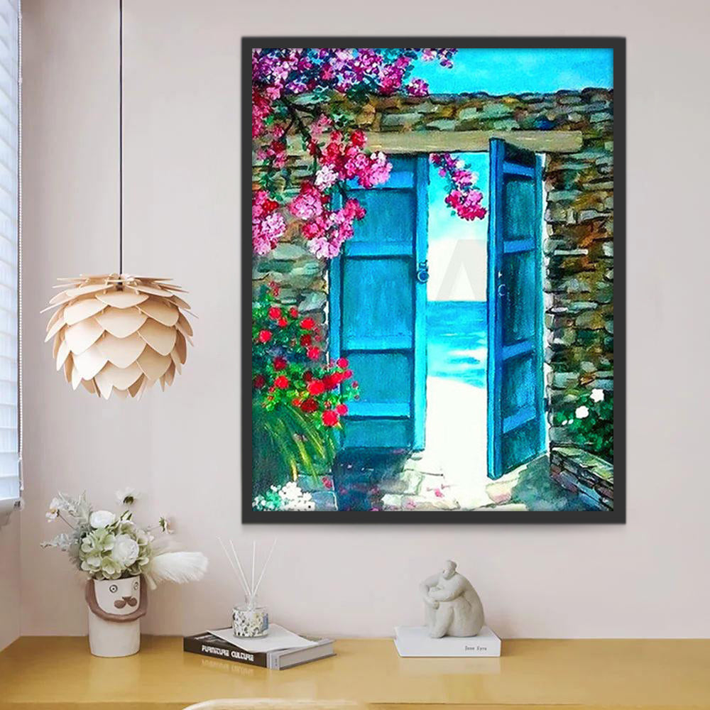 Porte en Bois Bleue Peinture par Numéros