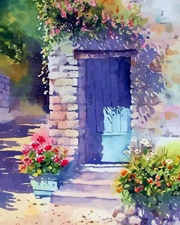 Porte en Bois Bleue Peinture par Numéros PBNNATL386