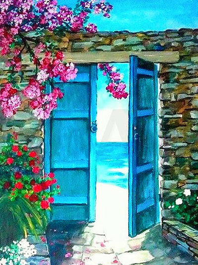 Porte en Bois Bleue Peinture par Numéros