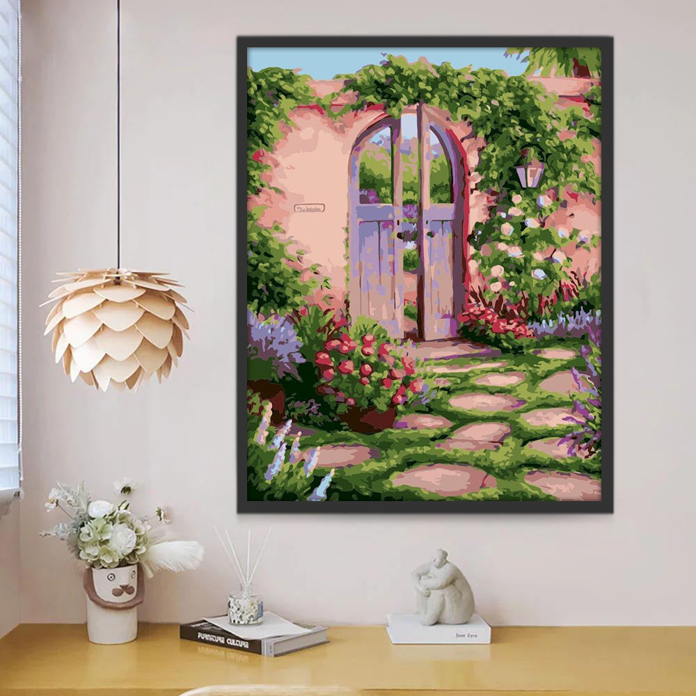 Porte en Bois dans le Jardin Peinture par Numéros