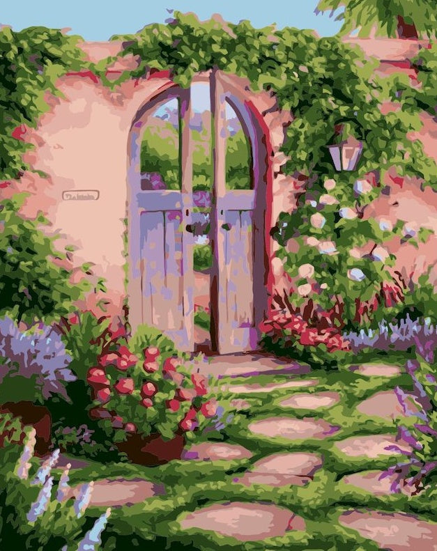 Porte en Bois dans le Jardin Peinture par Numéros