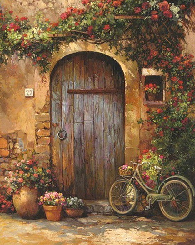 Porte en Bois et Vélo Peinture par Numéros