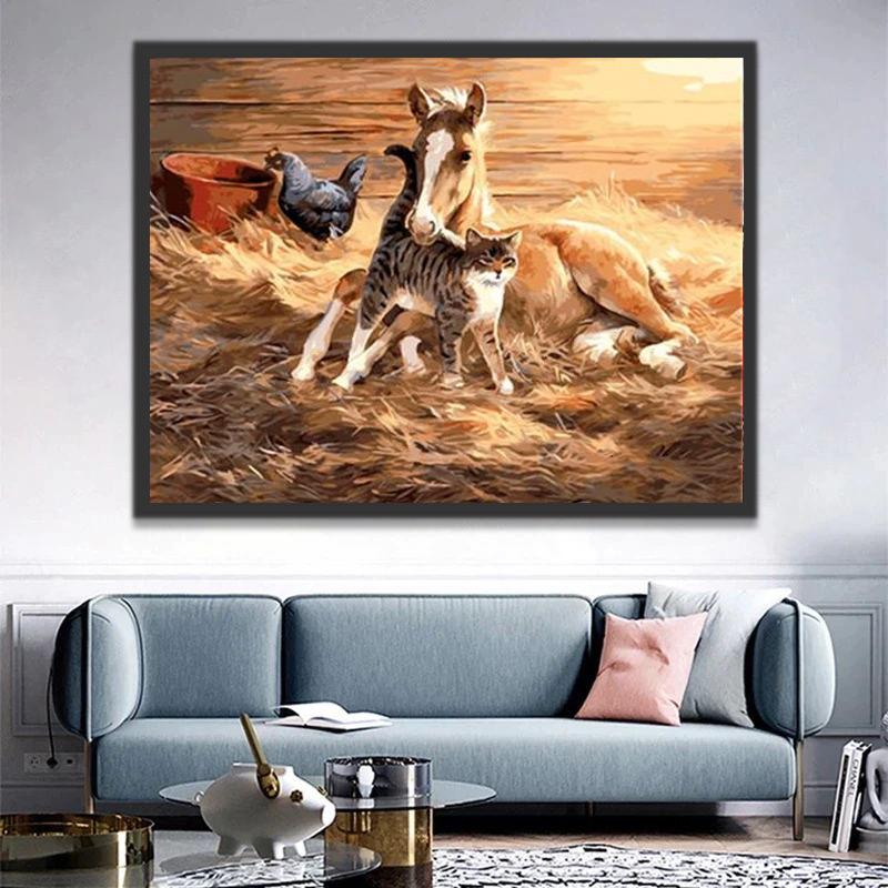 Poulain et Chat Peinture par Numéros