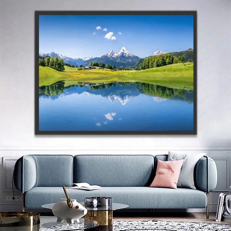Prairie Montagnes et Lac Peinture par Numéros