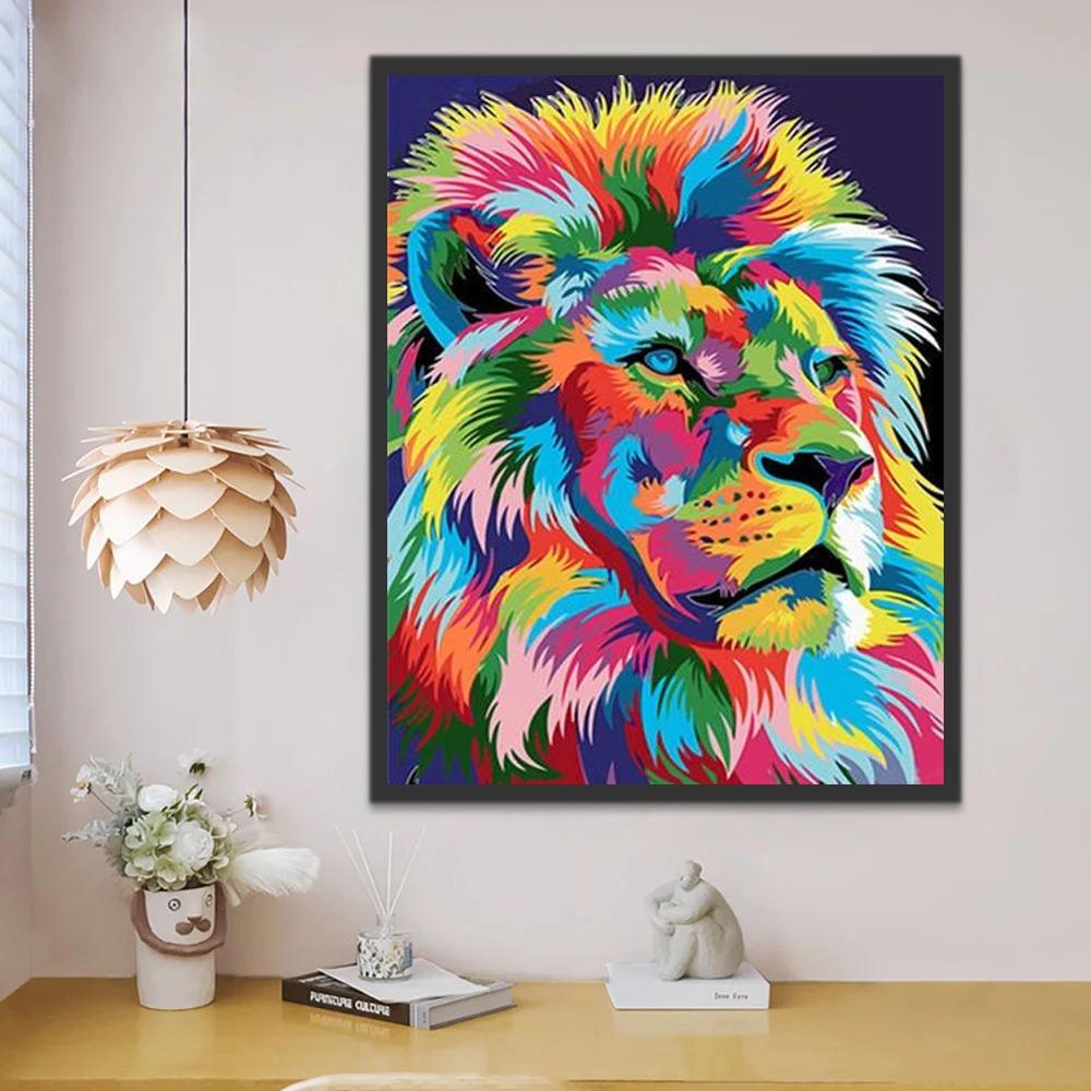 Profil Coloré de Lion Peinture par Numéros