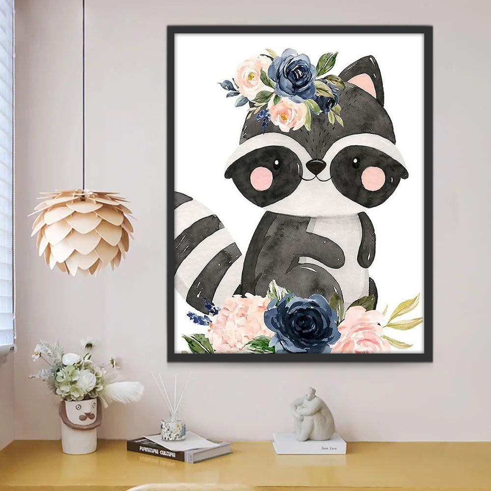 Racoon avec un Couronne de Fleurs Renard Peinture par Numéros