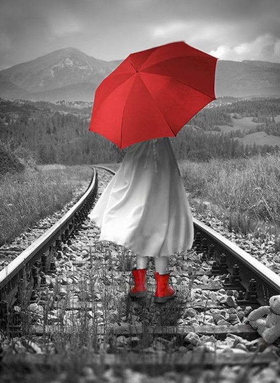 Rails et parapluie rouge Peinture par Numéros