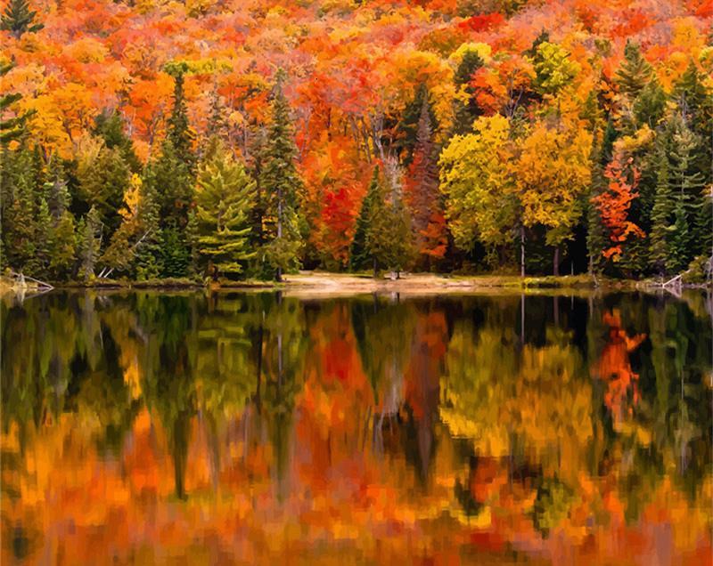 Reflet sur le Lac en Automne Peinture par Numéros