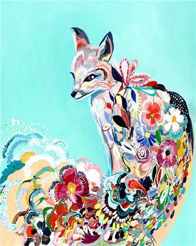 Renard Coloré et Fleurs Peinture par Numéros