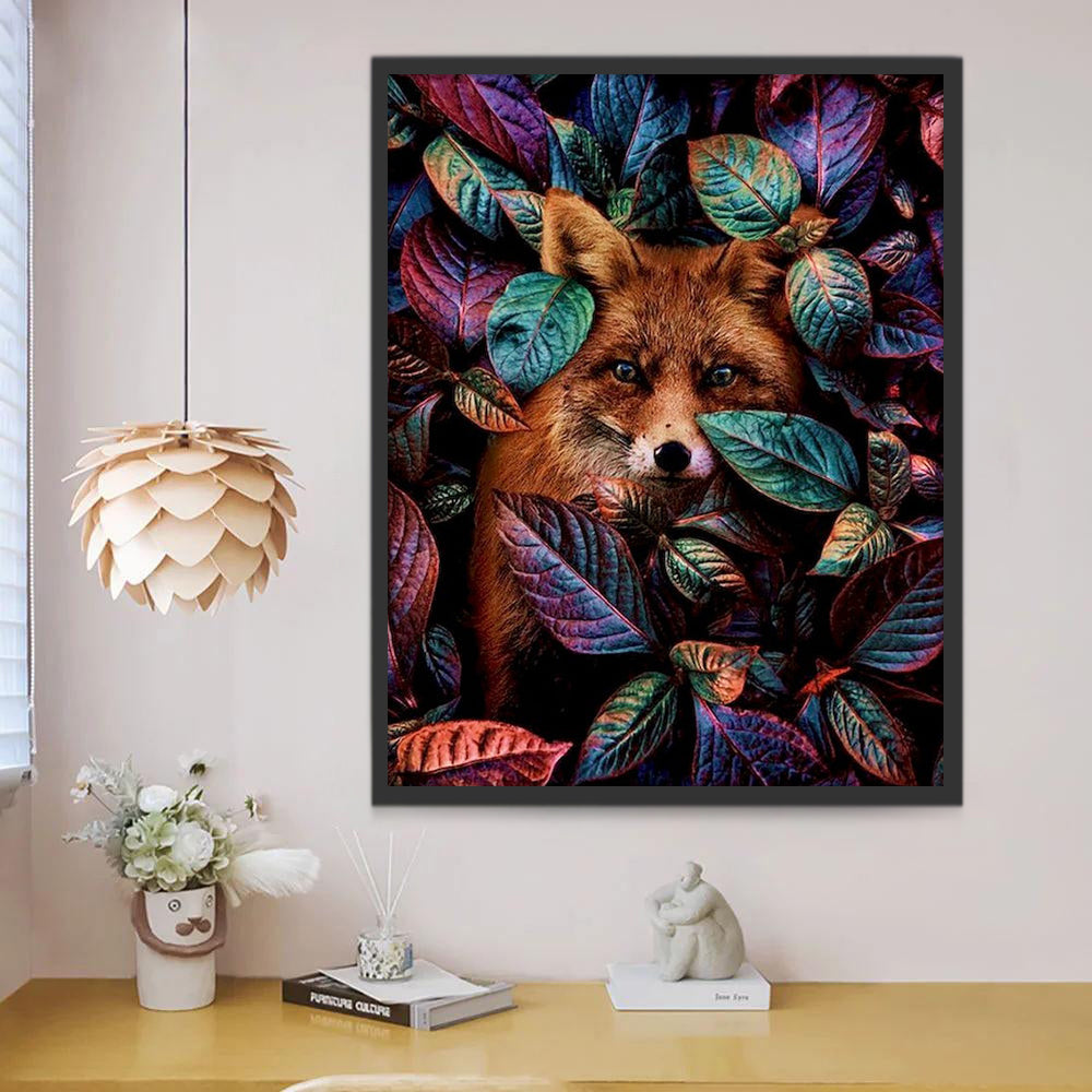 Renard et Feuilles Colorées Peinture par Numéros
