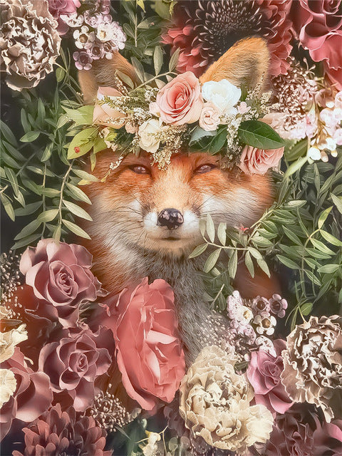 Renard et Fleurs Peinture par Numéros
