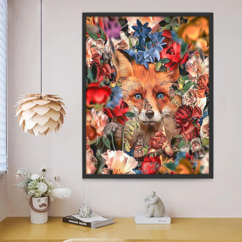 Renard Roux et les Fleurs Colorées Peinture par Numéros