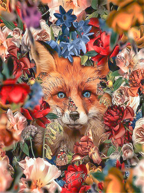 Renard Roux et les Fleurs Colorées Peinture par Numéros