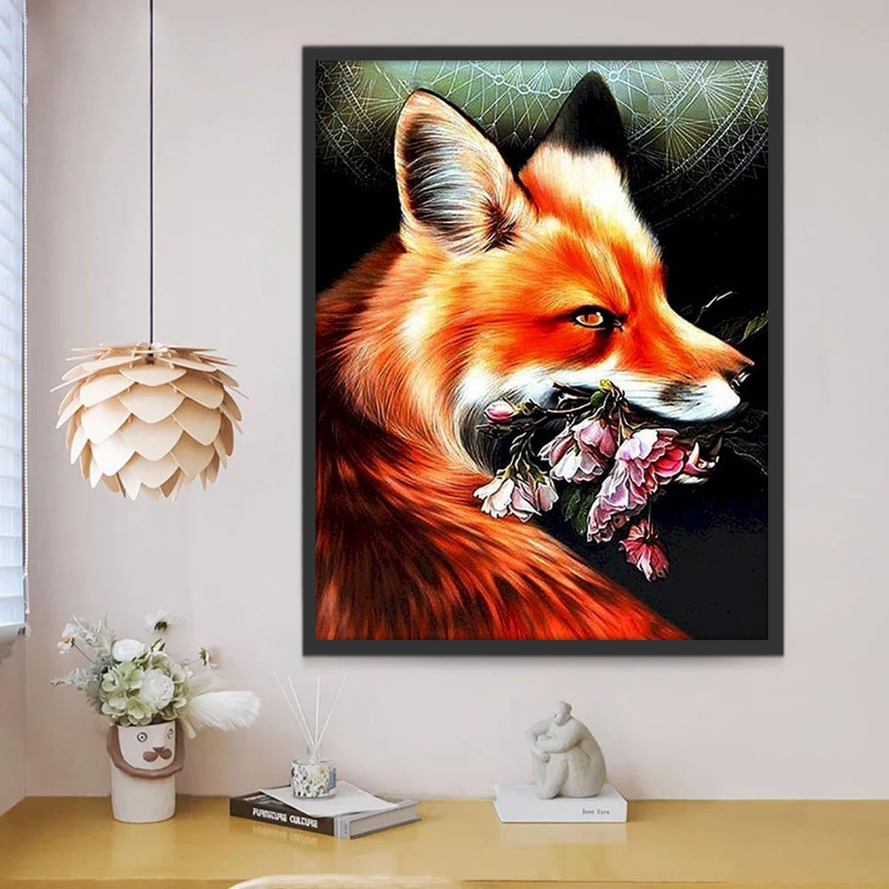 Renard Roux Tenant des Fleurs Peinture par Numéros
