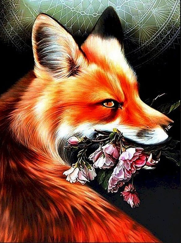 Renard Roux Tenant des Fleurs Peinture par Numéros