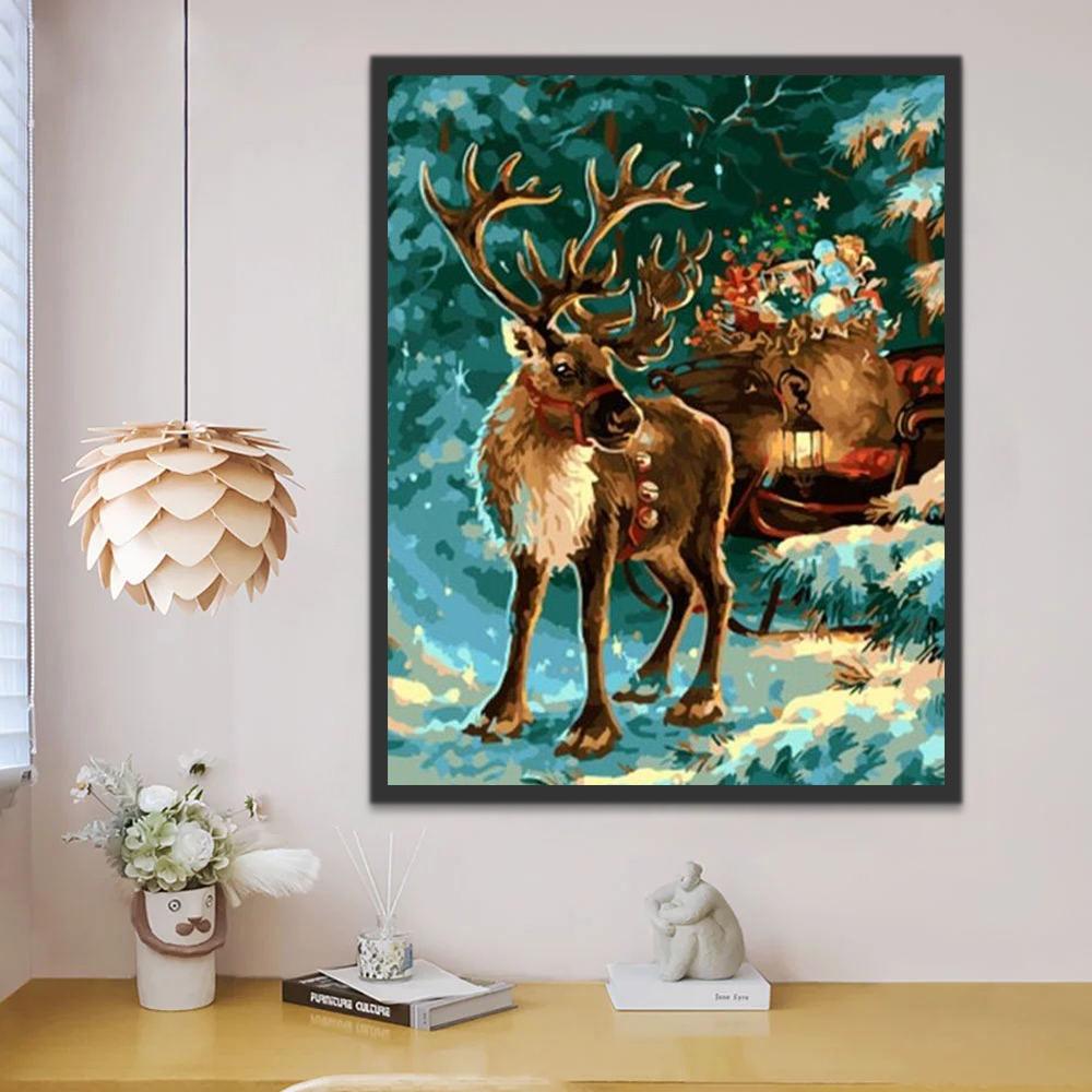 Renne de Noël et Cadeaux Peinture par Numéros