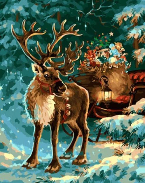 Renne de Noël et Cadeaux Peinture par Numéros